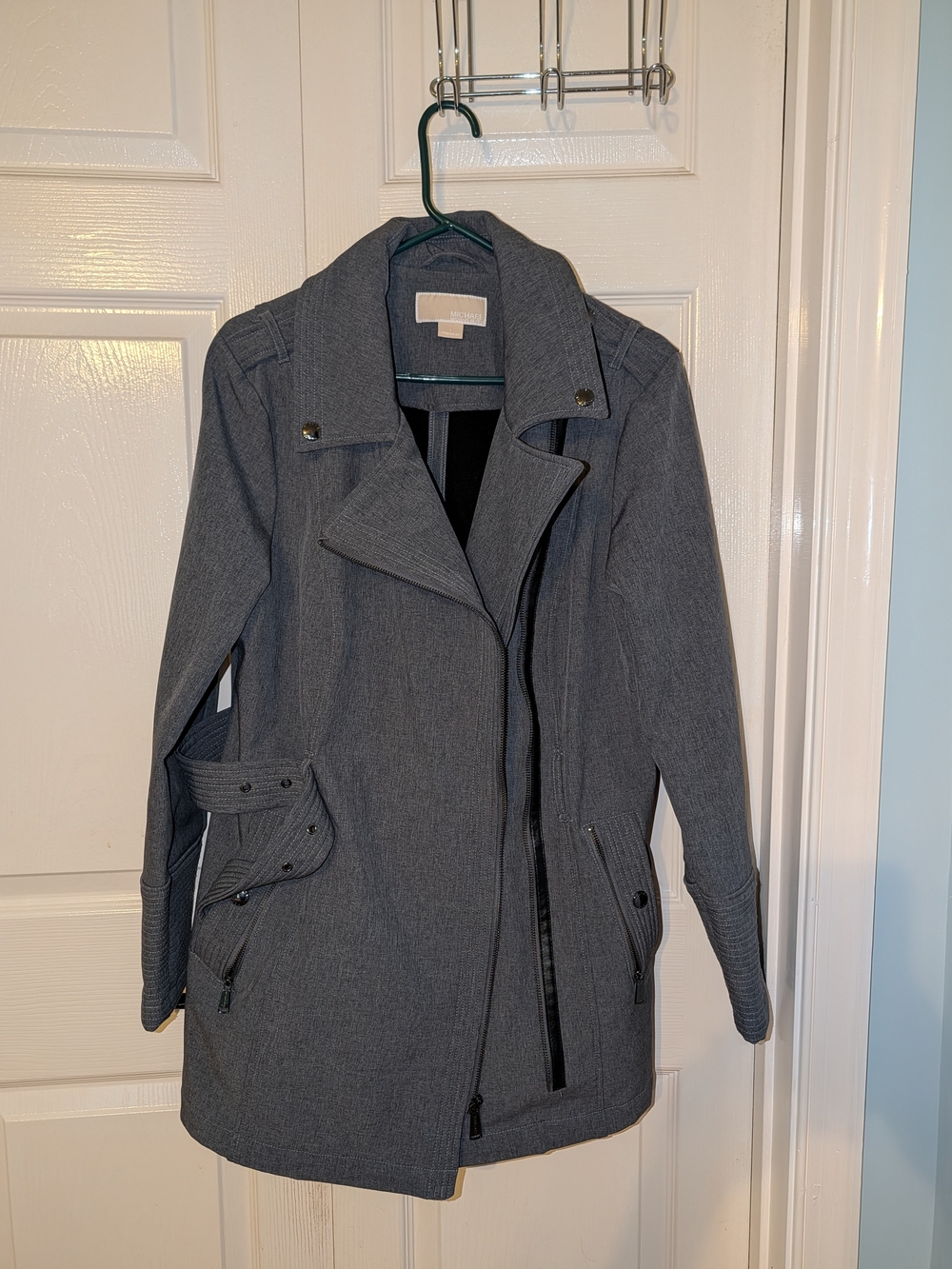 Michael Kors Charcoal Gray Asymmetrical Zip Trench Coat